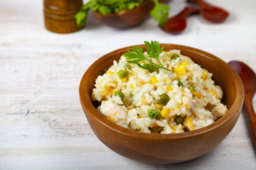 Boiled rice with vegetables