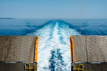 View of the wake left by a cruise ship in the Mediterranean sea