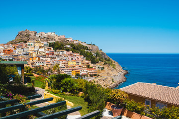 Beautiful view of Castelsardo, Sardinia, a mediterranean town with colorful houses, in Italy