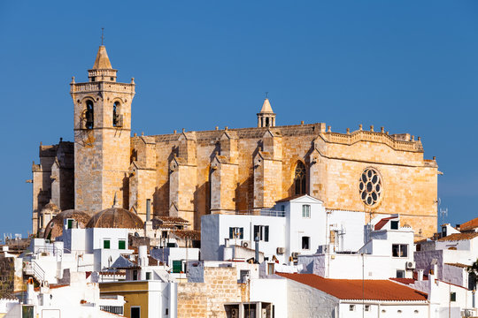 View of the Santa Maria de Ciutadella Cathedral, in Ciutadella, Menorca
