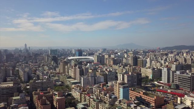 taipei cityscape sunny day downtown aerial panorama 4k taiwan
