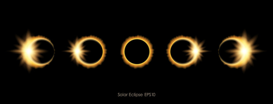 Vector illustration: Realistic Phases of solar or lunar eclipse