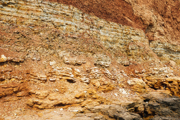beautiful sea landscape, closeup of stone on the beach, sea coast with high hills, wild nature