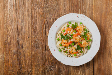 Risotto With Shrimp. Flat lay.