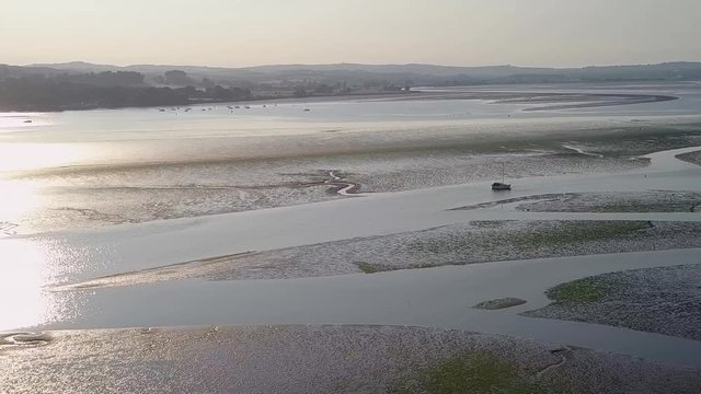 Beautiful evening aerial shot of River with Sunset reflections.