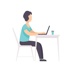 Fototapeta na wymiar Freelancer working at the table with laptop, remote working, freelance concept vector Illustration on a white background