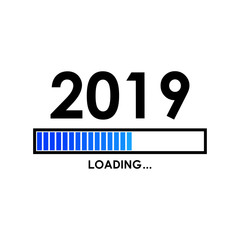 Icono plano LOADING 2019 con barra degradado en color azul
