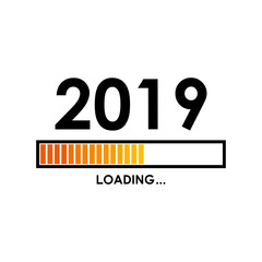 Icono plano LOADING 2019 con barra degradado en color naranja