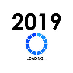 Icono plano LOADING 2019 con circulo cuenta atras en color azul