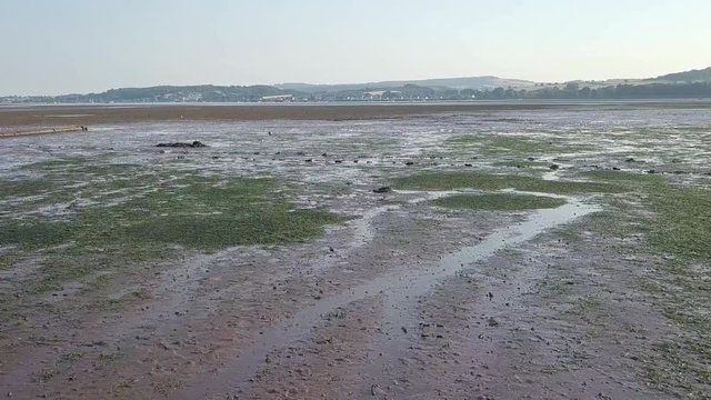 Lympstone estuary, dry sea bed, England. aerial drone footage.