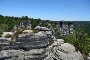 Fototapeta na wymiar Bastai rock formation (Saxon Switzerland) in summer time, Germany, Europe