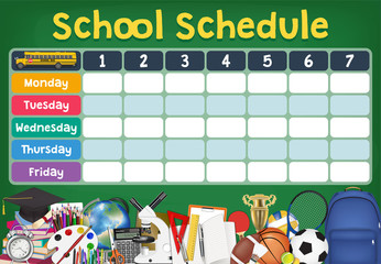 school schedule timetable with student items