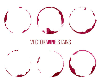 Fototapeta Set of red wine stains isolated on white background. Vector design elements.