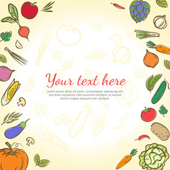 Fruits and vegetables cute banner background template with copy space
