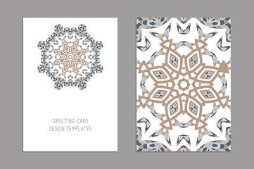 Templates for greeting and business cards, brochures, covers. Oriental pattern. Mandala. Wedding invitation, save the date, RSVP. Arabic, Islamic, moroccan, asian, indian, african motifs.
