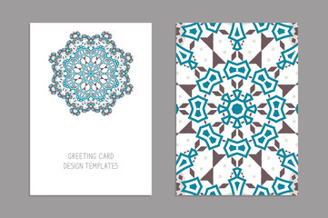 Templates for greeting and business cards, brochures, covers. Oriental pattern. Mandala. Wedding invitation, save the date, RSVP. Arabic, Islamic, moroccan, asian, indian, african motifs.
