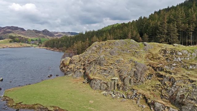 Aerial view of Llynnau Mymbyr, two lakes located in Dyffryn Mymbyr, a valley running from the village of Capel Curig to Pen-y-Gwryd in Snowdonia, north-west Wales