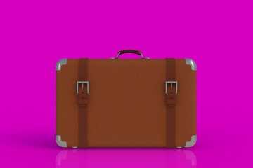 Suitcase of a traveler isolated on pink background, 3D rendering