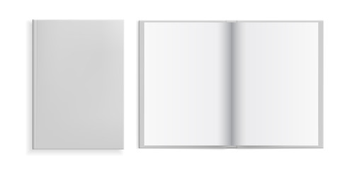 Set of vector illustrations, open and closed book in white hardcover
