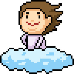 vector pixel art boy ride cloud