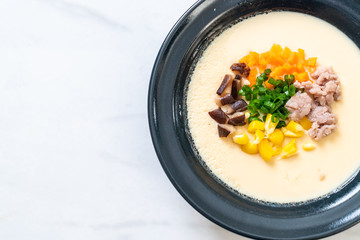 steamed egg with mince pork and vegetable