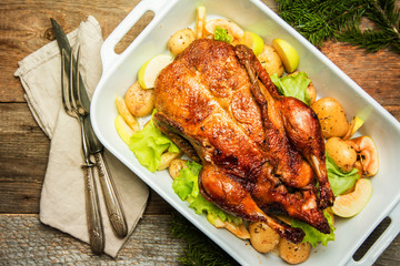 Christmas duck with apples