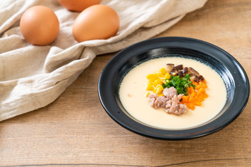 steamed egg with mince pork and vegetable