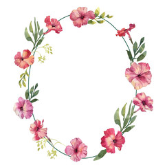 Phlox flowers hand drawn watercolor wreath wedding frame