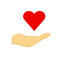 Flat icon hand with heart isolated on white background. Vector illustration.