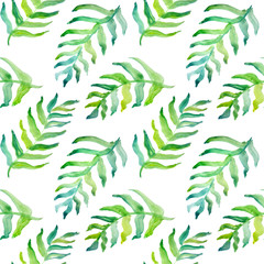 Naklejka na ściany i meble Summer tropical pattern, background with palm leaves.