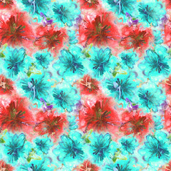 Floral Watercolor Pattern. Summer Vintage Flower Print. Modern Dress Design. Bud Repeating Wallpaper Design. Meadow Flowers Illustration. Spring Illustration for Textile. Exotic Flower. Hibiscus.