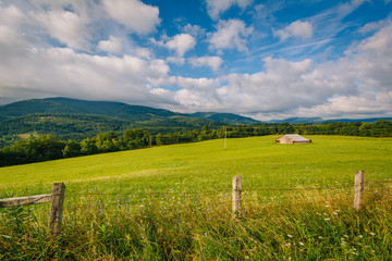 View of a farm and mountains in the rural Potomac Highlands of West Virginia.