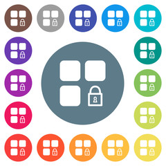 Lock component flat white icons on round color backgrounds