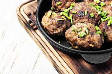 Meatballs in cast iron skillet