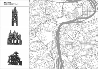 Fototapeta na wymiar Prague city map with hand-drawn architecture icons