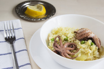 Paella with shrimp and octopus