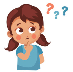 Cute little girl asking question. Cartoon vector illustration