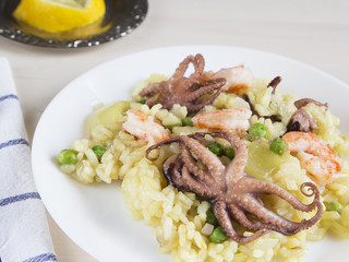 Paella with shrimp and octopus