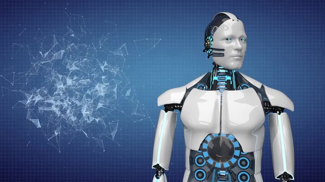 A thinking white robot - 3d animation.