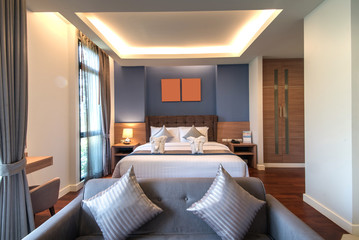 Comfort hotel bedroom in luxury style