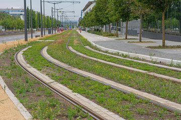 Luxembourg Kirchberg financial district tramway track