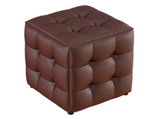 Square brown leather pouf on a white background