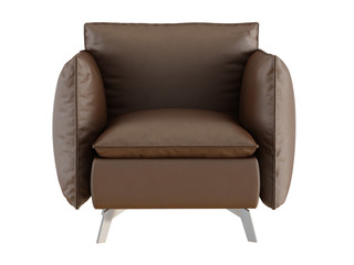Soft brown armchair with iron legs on a white background