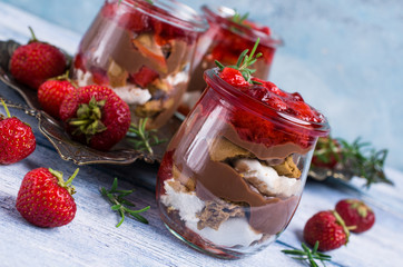 Cold dessert with strawberry jelly