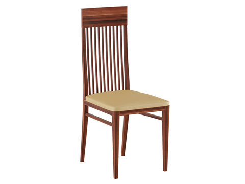 Wooden chair with leather seat on a white background