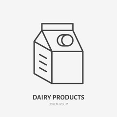 Milk box flat logo, kefir icon. Dairy product vector illustration. Sign for healthy food store.