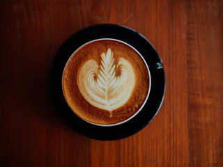 Top view coffee latte art in coffee shop cafe