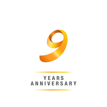 9 years golden anniversary celebration logo , isolated on white background