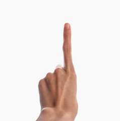 Hand showing one finger isolated on white background