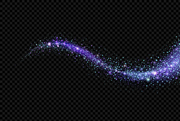 Blue magic light glittering comet tail. Trail of glowing sparkles Sparkling wave on black background © lightgirl